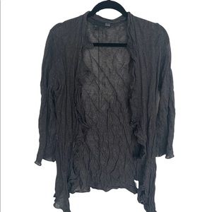 Eileen Fisher open front crinkled sweater - dark grey/metallic detail - Small